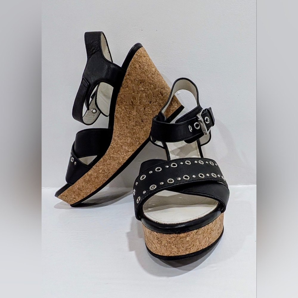 NWOT Lumberjack Black Wedges with Metal Detailing & Cork Heel
